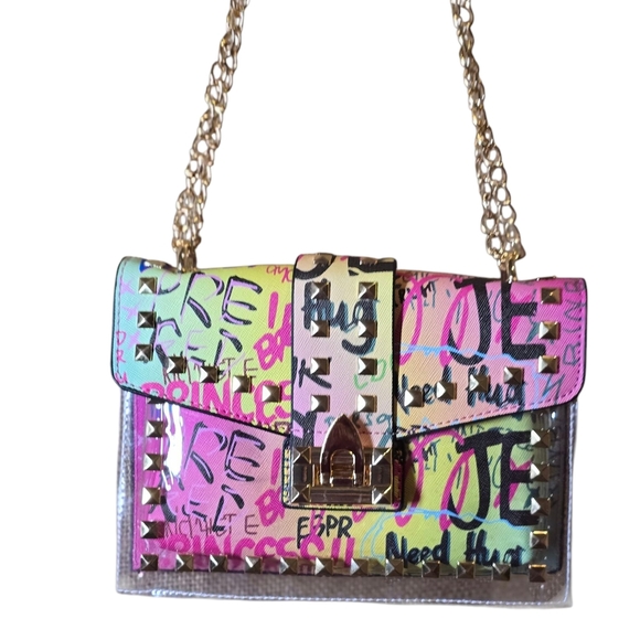 Graffiti Chain Shoulder Or Crossbody Bag - Picture 4 of 6